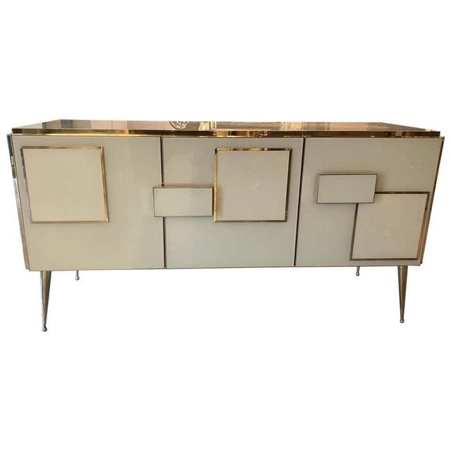 Three-Door Ivory Murano Glass and Brass Italian Sideboard from Justfurnituress SRL For Sale - Image 6 of 9