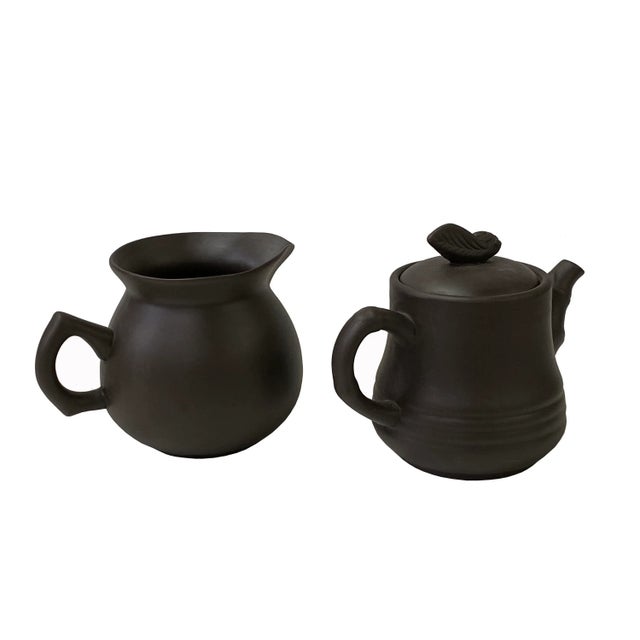 Oxblood Red 2 Pieces Chinese Brown Zisha Clay Teapot Accent Display Art For Sale - Image 8 of 8