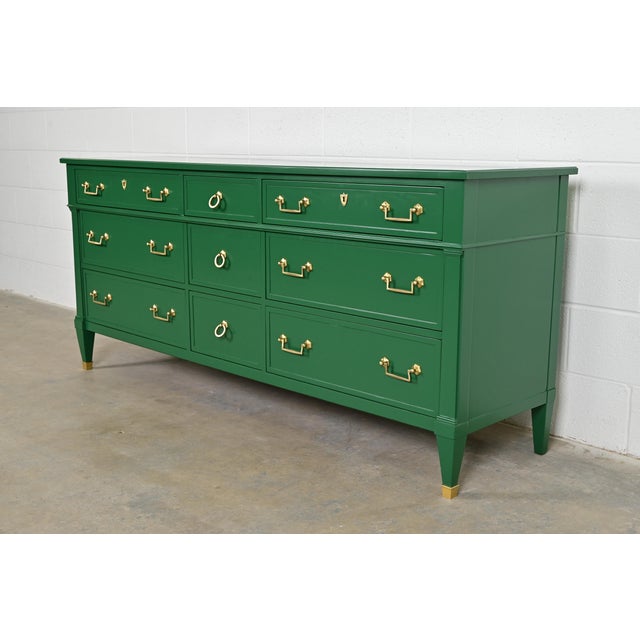 French Heritage French Regency Louis XVI Green Lacquered Dresser or Credenza, Newly Refinished For Sale - Image 3 of 13