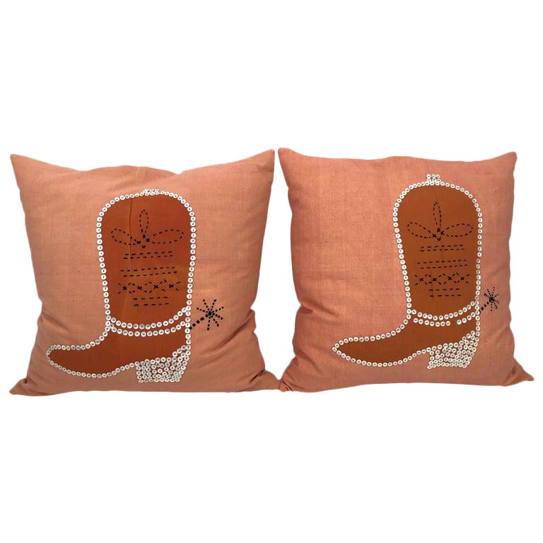 Vintage Folk Art Cowboy Boot Pillows Chairish