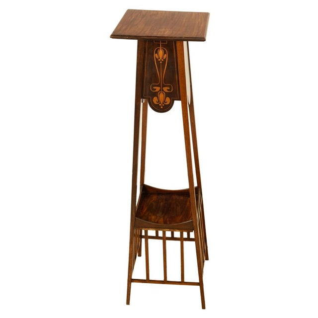 Antique Art Nouveau Inlaid Mahogany Leonard Wyburd Liberty & Co Plant Stand 1905 For Sale - Image 13 of 17