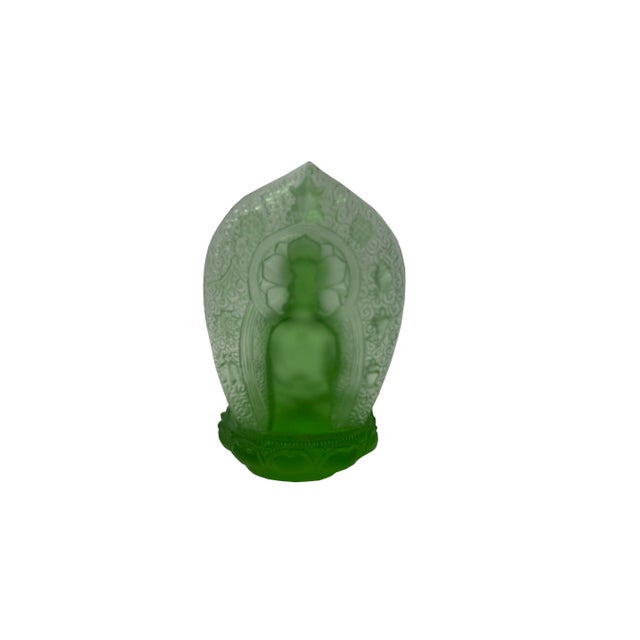 Glass Crystal Glass Mint Green Mandala Gautama Amitabha Shakyamuni Statue For Sale - Image 7 of 10