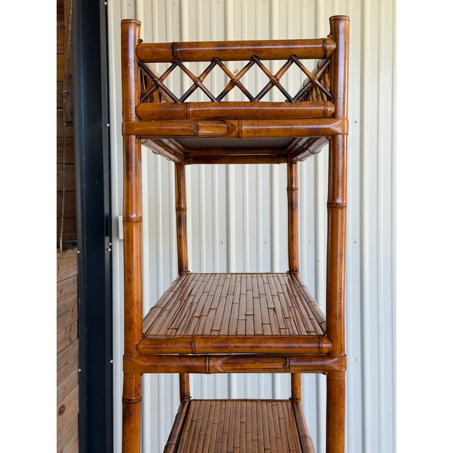 Vintage Boho Coastal Brighton Pavilion Style Scorched Bamboo Étagère by Goldenrod For Sale In Naples, FL - Image 6 of 12