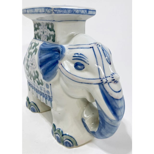 Vintage Ceramic Blue and White Elephant Stand For Sale - Image 10 of 11