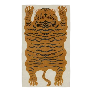 2010s Rug & Kilim’s Tiger-Skin Rug in White With Gold & Black Pictorial
