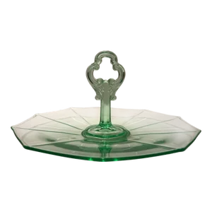 Vintage Fostoria Green Uranium Glass Serving Plate With Center Handle