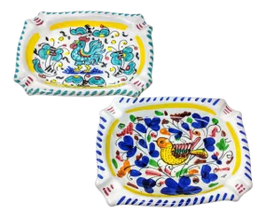 Vintage 1990s Italian Country Ceramiche Sambuco Mario Di Sambuco Hand Painted Ashtrays - Set of Two (2)