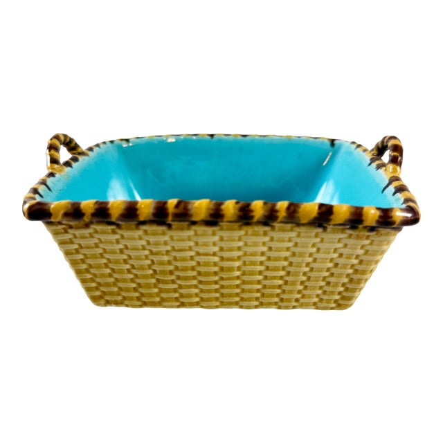 19th Century Minton English Majolica Yellow Earthenware Trinket Basket For Sale