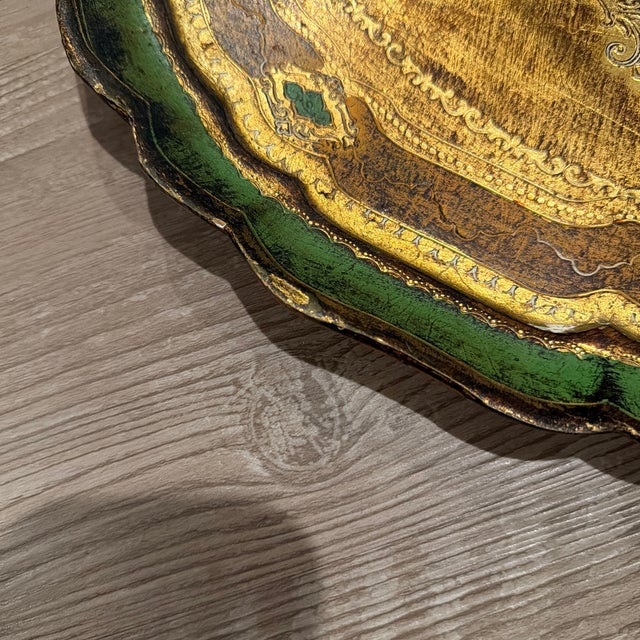 Mid 20th Century Round Italian Florentine Gilt Tray For Sale - Image 4 of 11
