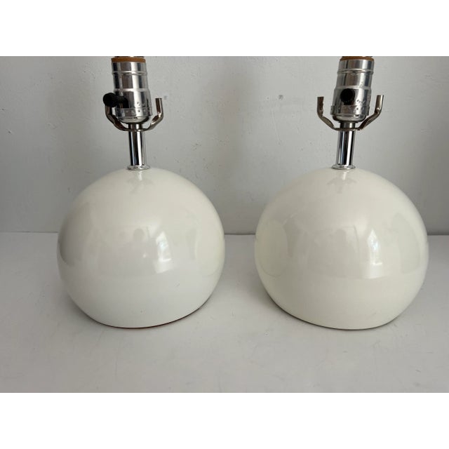 1960s 1960s Lightolier White Ball Lamps & Shades - a Pair For Sale - Image 5 of 7