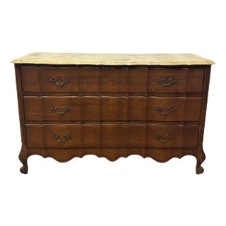 Vintage French Provincial Style Walnut Marble Top Chest of Drawers For Sale