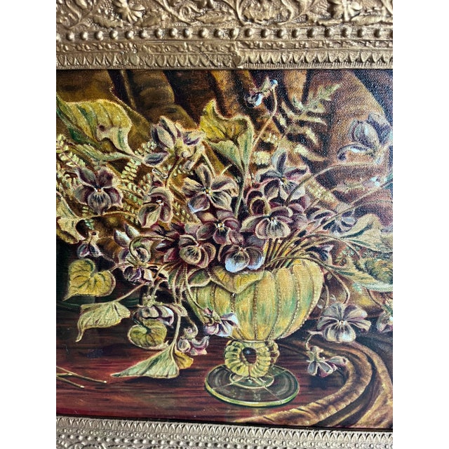 Antique American Floral Painting in Gilt Frame For Sale In Naples, FL - Image 6 of 7