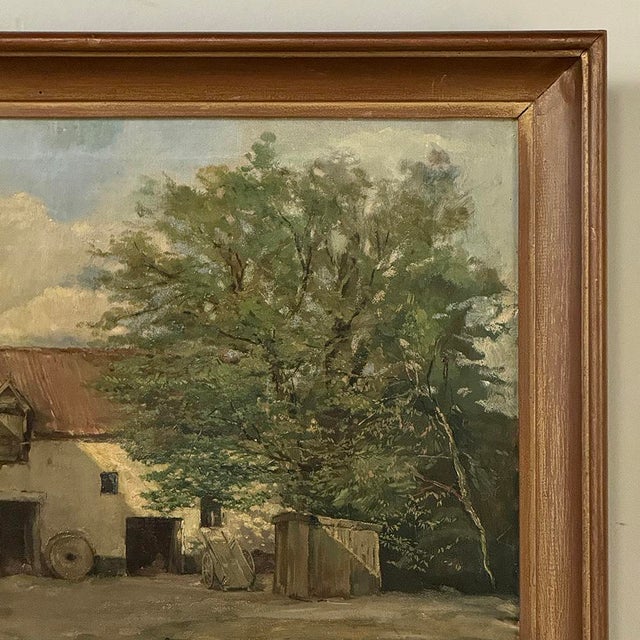 Green Framed Oil Painting on Canvas Signed Klein 'Country Farmhouse' For Sale - Image 8 of 16