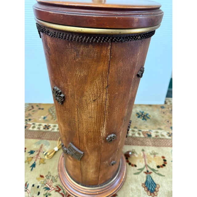 Rustic Mid 20th Century Mabro Lamp Company Carved Flower Table Lamp, Large For Sale - Image 3 of 12