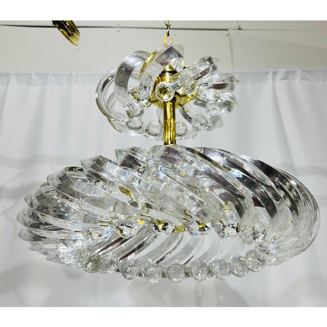 Mid-Century Modern Vintage Mid Century Era Lucite & Brass Chandelier Light Fixture For Sale - Image 3 of 8