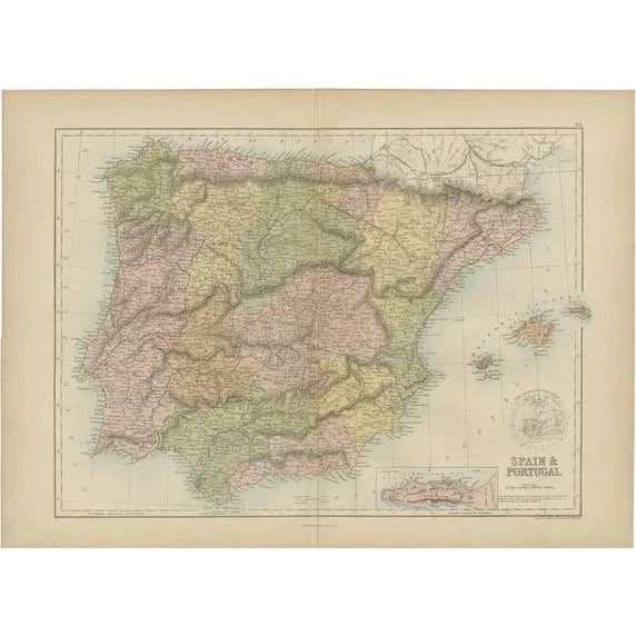 Antique Map of Spain and Portugal by A. & C. Black, 1870 For Sale - Image 6 of 6