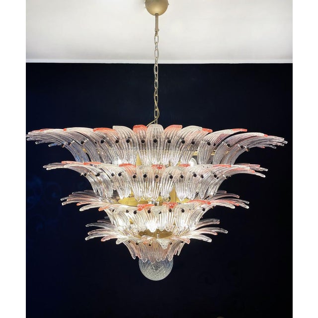 Palmette Ceiling Light Four Levels with 163 Pink and Trasparent Glasses, 1990s For Sale - Image 9 of 18