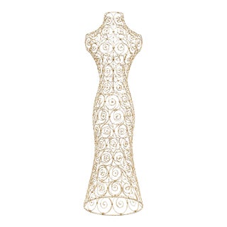 Late 20th Century Cream & Gold Gilded Scrollwork Wire Dress Form Sculpture For Sale