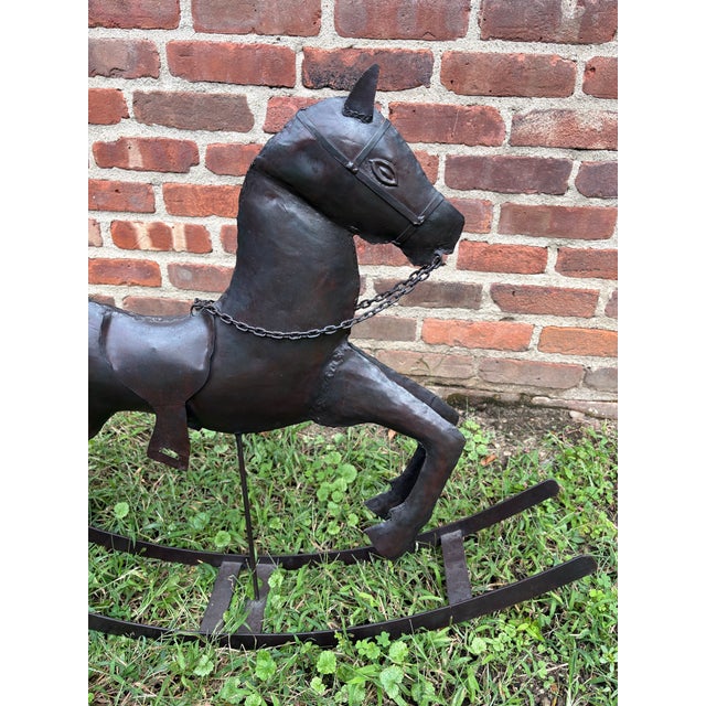 Metal Vintage Handcrafted Hammered Metal Rocking Horse Sculpture For Sale - Image 7 of 18
