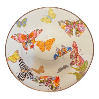 MacKenzie-Childs Butterfly Enamel Metal Dish With Gold Rim For Sale