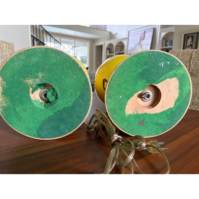 Yellow Pair Vintage MCM Yellow Crackle Glaze Ceramic Ginger Jar Table Lamps For Sale - Image 8 of 12