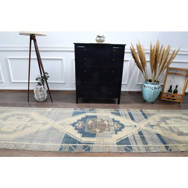 1970s Vintage Turkish Handmade Wool Cotton Green Runner Rug For Sale - Image 11 of 11