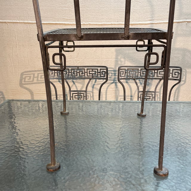 Gray 1940s Salterini Greek Key Wrought Iron Patio Table & 6 Chairs, Attributed For Sale - Image 8 of 11