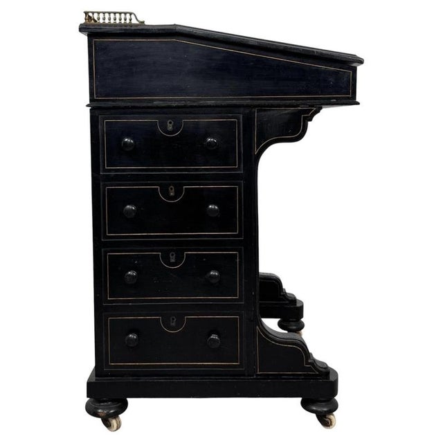Wood Antique English Ebonised Davenport Desk with Red Leather, 1800s For Sale - Image 7 of 14