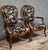 Pair of napoleon iii period mahogany armchairs with silk-like upholstery decorated with birds perched on branches violin-...