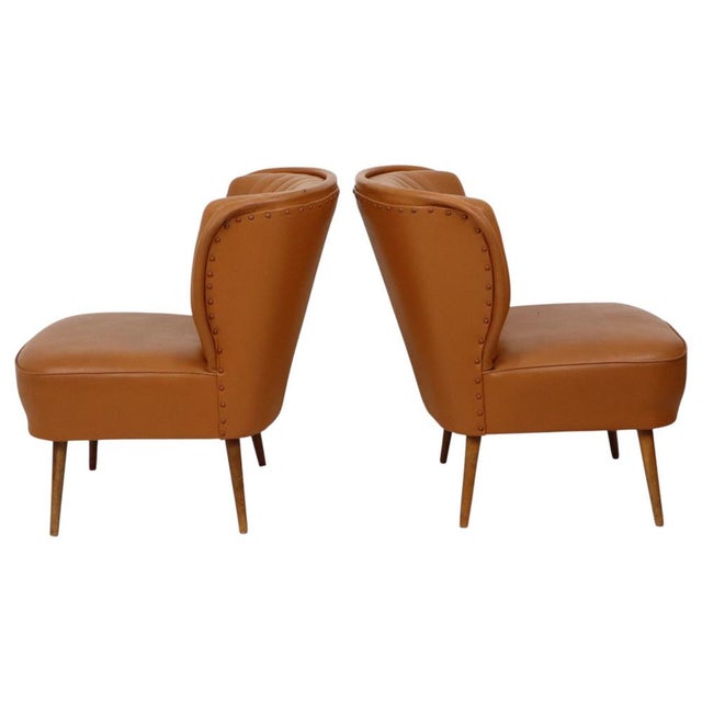 1960s Vintage Expo 58 Cocktail Chairs in Cognac Faux Leather, 1960s, Set of 2 For Sale - Image 5 of 18