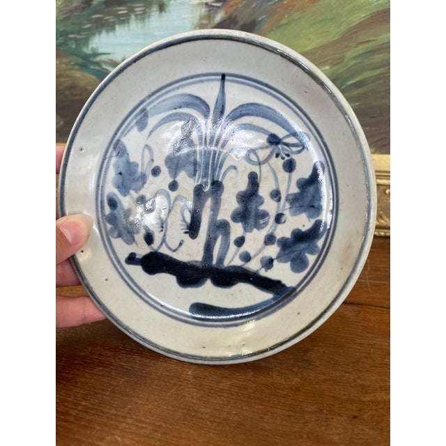 Likely Antique Vietnamese Blue and White Hand-Painted Ceramic Dish, 19th Century Tonal Style.. For Sale In Seattle - Image 6 of 9