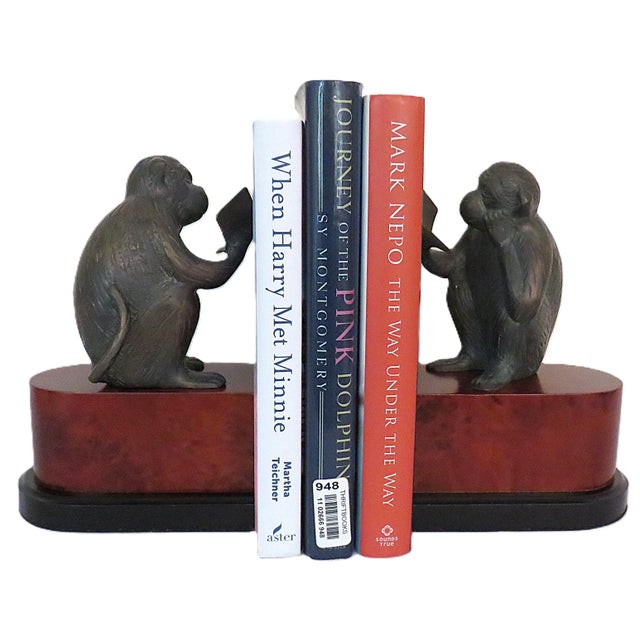 Pair of Patinated Bronze Monkey Bookends For Sale In Providence - Image 6 of 6