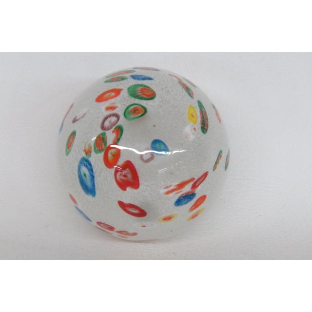 Mid Century Millefiori Art Glass Paperweight White Red Blue Green Orange 5129b For Sale - Image 13 of 14