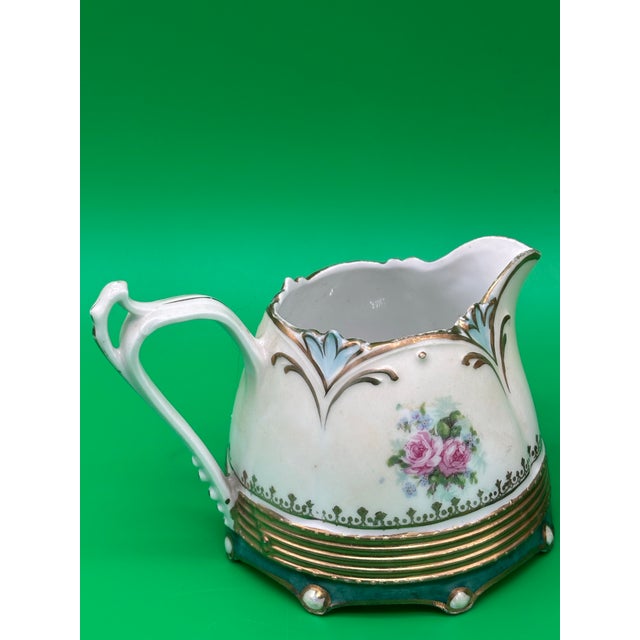 Antique Rs Prussia Rose & Peony Art Deco Style Creamer and Covered Sugar Set For Sale - Image 4 of 12