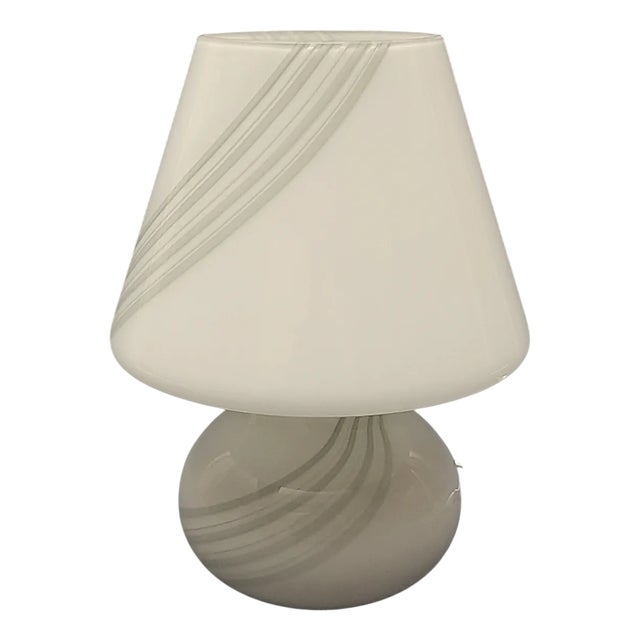 Modern White Spiral Murano Glass Mushroom Table Lamp, 1970s For Sale