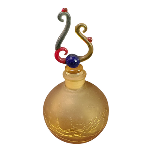 Vintage Art Studio Hand Blown Amber Crackle Glass Colorful Top Perfume Bottle