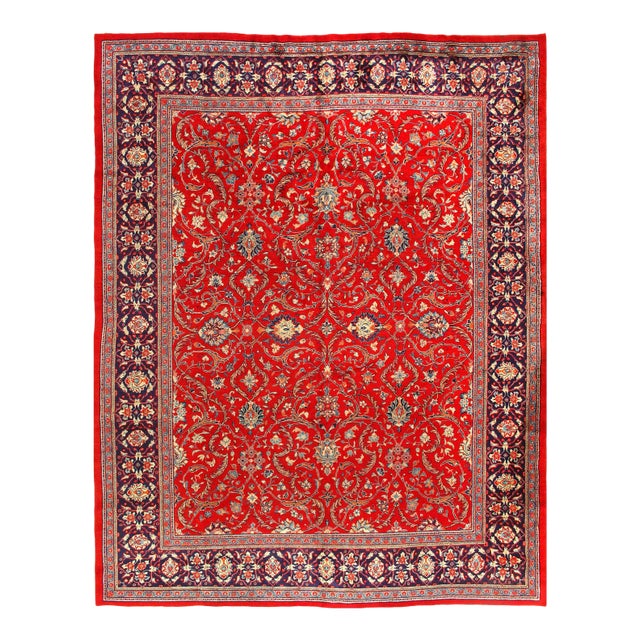 Red Semi Vintage Persian Hand Knotted Mahal 9'8'' X 13' For Sale