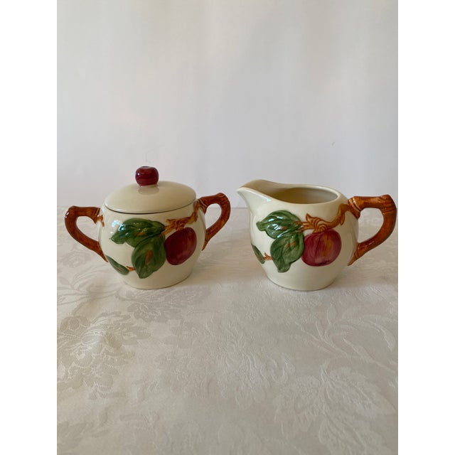 Late 20th Century Franciscan Apple Pattern Sugar Bowl With Lid and Creamer For Sale - Image 11 of 11
