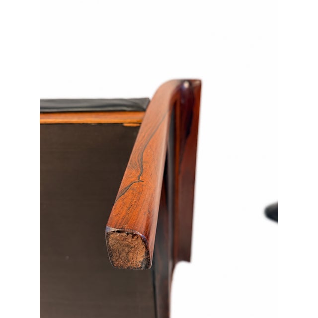 1960s Attributed to Hans Olson Rosewood and Black Leather Lounge Chairs - Pair For Sale - Image 9 of 11