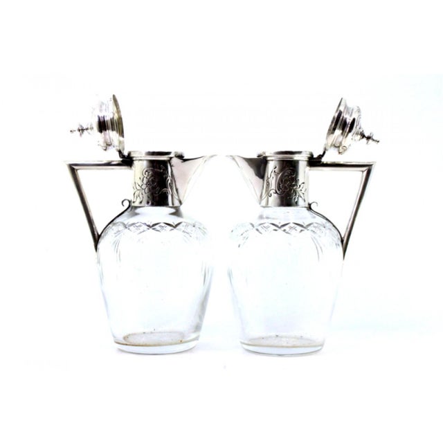 Metal Wine Jugs in Cut Glass, Set of 2 For Sale - Image 7 of 8