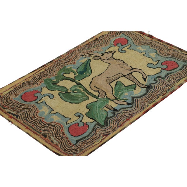Rug & Kilim Antique Hooked Rug in Beige-Brown With Animal Pictorial Patterns | Rug & Kilim For Sale - Image 4 of 8
