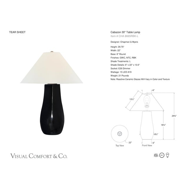 Chapman & Myers by Visual Comfort Signature Cabazon 30" Table Lamp in Raven Black with Linen Shade Designer: Chapman &...