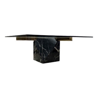 Sculptural Glass Top Coffee Table With Marble Base For Sale