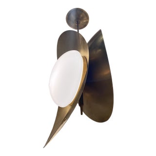 Visual Comfort Nouvel Pendant in Bronze and -Burnished Brass With White Glass For Sale