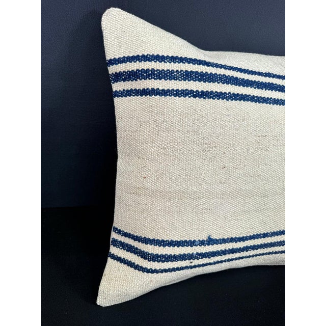 Turkish Hemp Pillow Cushion Natural Beige Blue Cushion Cover 20"x20" #18189 Enhance your home decor with our Kilim Pillow...