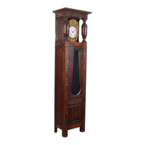 Antique Oak Linen Fold Long Case Clock by E. Favot of Bleneau