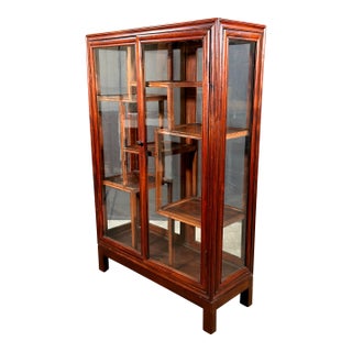 Vintage Chinese Rosewood Two Door Glass Curio Cabinet / Vitrine Etagere For Sale