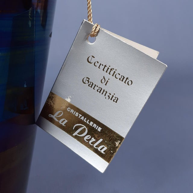 Iridescent Glass Vase with Engraved Seagulls from La Perla Crystalworks, 1970s For Sale - Image 10 of 11