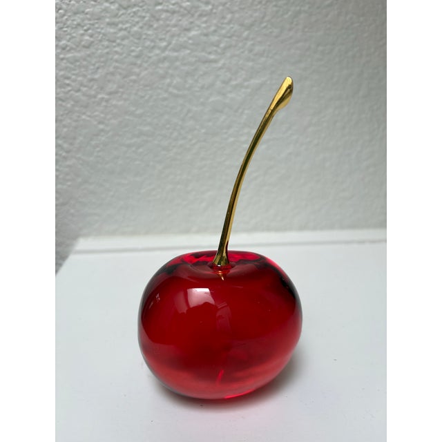 1990s Vintage Anthropologie Large Glass Cherry Paperweight For Sale - Image 5 of 6
