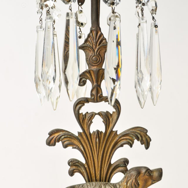 Brass Antique Brass Spaniel Dog Candle Holders With Marble Base and Crystals For Sale - Image 8 of 16